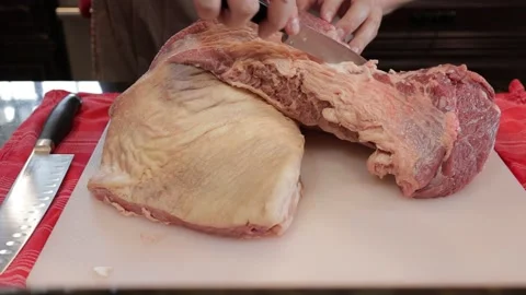 Cutting Meat Stock Footage 142170940
