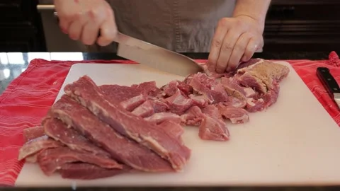 Cutting Meat Stock Footage 142217057