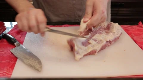 Cutting Meat Stock Footage 142217856