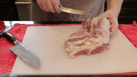 Cutting Meat Stock Footage 142218462