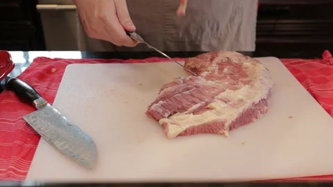 Cutting Meat Stock Footage 142218590