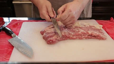 Cutting Meat Stock Footage 142218611