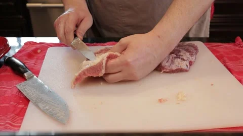 Cutting Meat Stock Footage 142219097
