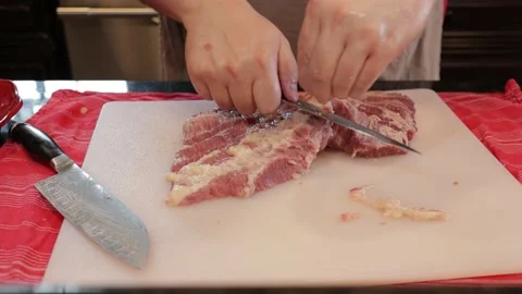 Cutting Meat Stock Footage 142219163