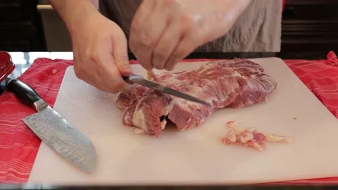 Cutting Meat Stock Footage 142219669
