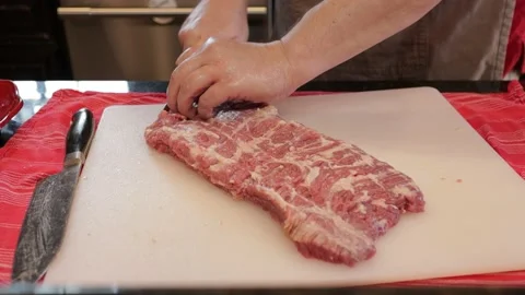 Cutting Meat Stock Footage 142219714