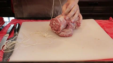 Cutting Meat Stock Footage 142220297