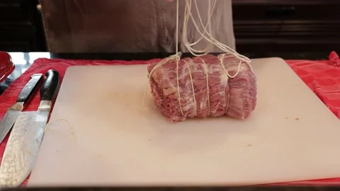 Cutting Meat Stock Footage 142221118