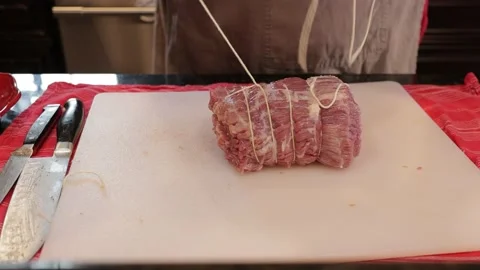 Cutting Meat Stock Footage 142221665