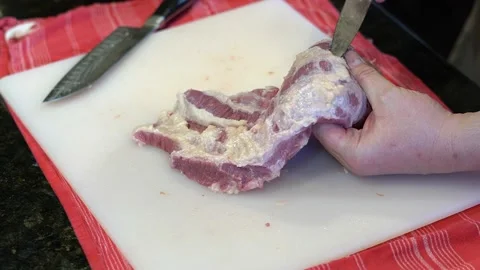 Cutting Meat Stock Footage 142222947