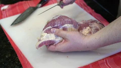 Cutting Meat Stock Footage 142223057