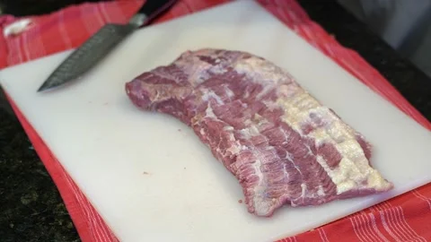 Cutting Meat Stock Footage 142223396