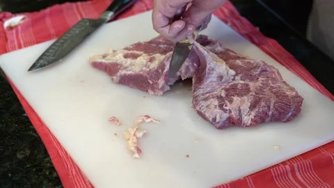 Cutting Meat Stock Footage 142223494