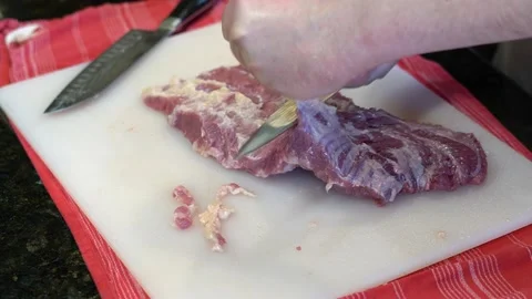 Cutting Meat Stock Footage 142223949
