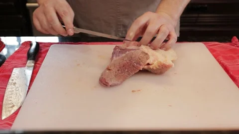 Cutting Meat Stock Footage 142226784