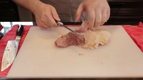 Cutting Meat Stock Footage 142226798