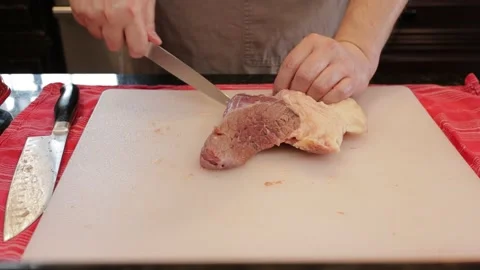 Cutting Meat Stock Footage 142227077