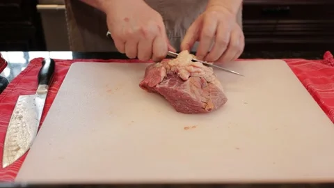 Cutting Meat Stock Footage 142227109