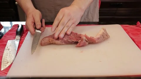 Cutting Meat Stock Footage 142227693