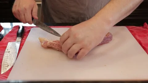 Cutting Meat Stock Footage 142227695