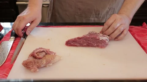 Cutting Meat Stock Footage 142228324
