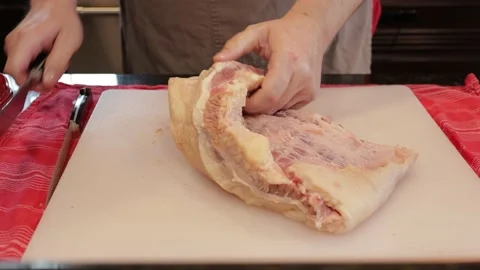 Cutting Meat Stock Footage 142228342