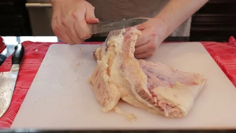 Cutting Meat Stock Footage 142228358
