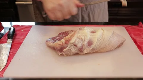 Cutting Meat Stock Footage 142228667