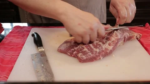 Cutting Meat Video stock 142229904