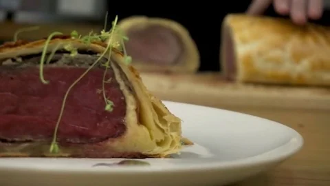 Cutting meat pie Stock Footage 79508299