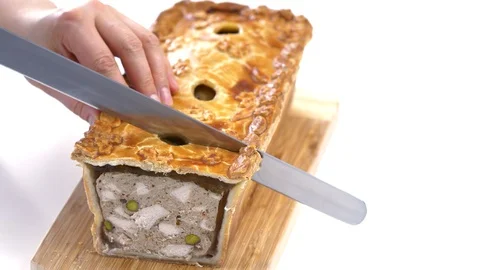 Cutting meat pie Stock Footage 88674114