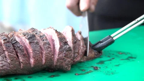 Cutting meat restaurant Stock Footage 127868994