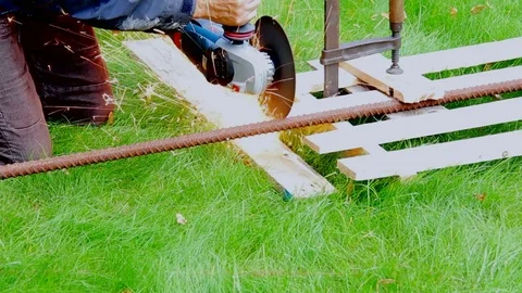 Cutting Metal With Angle Grinder and a Lot of Sparks Stock Footage 72468655