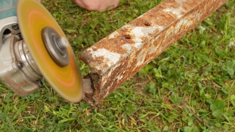 Cutting metal with angle grinder. Stock Footage 154449707