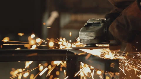 CUTTING METAL WITH ANGLE GRINDER Stock Footage 306691922