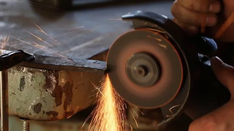 Cutting metal with angular grinding machine Video stock 76146407