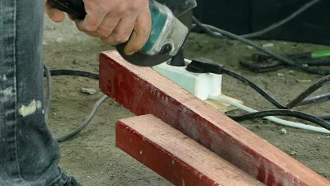 Cutting metal beams Angle grinder. Slow motion. Stock-Footage 88339607