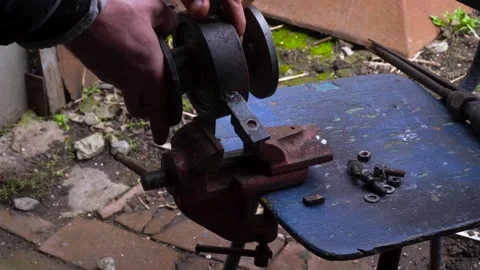 Cutting metal with a grinder Stock Footage 306782687