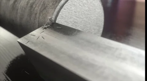 Cutting metal on lathe machine Stock Footage