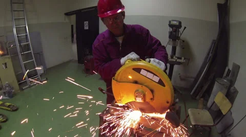 Cutting A Metal Pipe Stock Footage 32168796