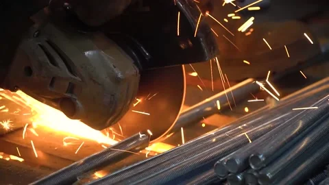 Cutting a metal pipe with a splash of spark. Stock Footage 159496408