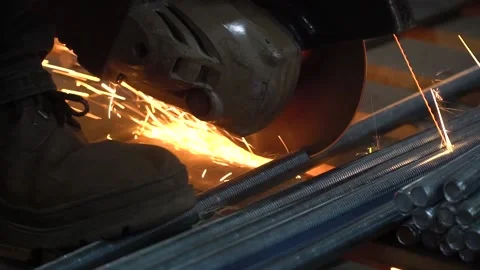 Cutting a metal pipe with a splash of spark. Stock Footage 159712553