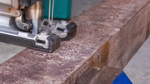Cutting metal products using electric saw Stock Footage 50688682