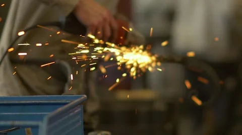 Cutting Metal With Sharp Sparks Stock Footage 60911059