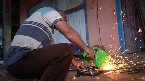 Cutting metal using a cutting tool. cause sparks. Stock Footage 221734034