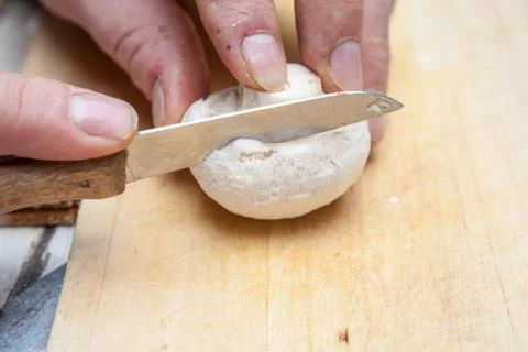 Cutting a mushroom Stock Photos