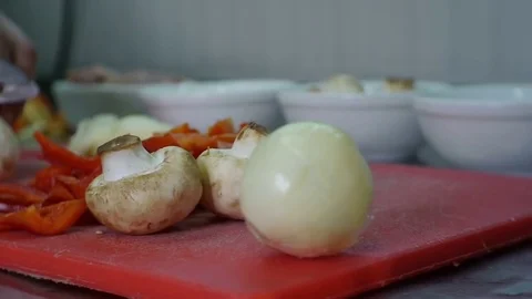 Cutting Mushrooms Champignons Stock-Footage 78594881