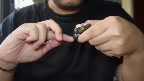 Cutting nails using stainless steel nail clipper Stock Footage 288827037