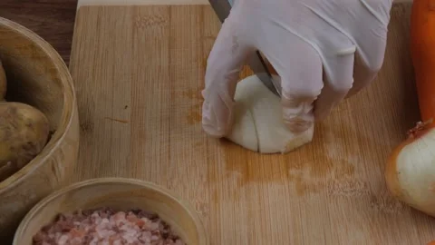 Cutting onion close up Stock Footage 266676823
