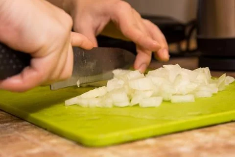 Cutting onion close up Stock Photos